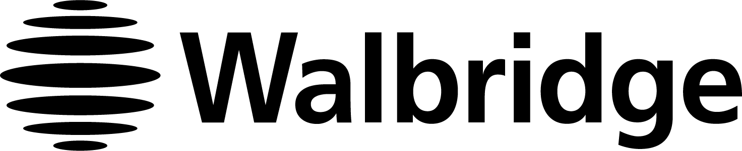 Walbridge logo featuring a stylized black stacked stone or layered geometric icon positioned to the left of the word “Walbridge” in bold black lettering. The simple, modern design represents the construction and engineering company’s brand identity.